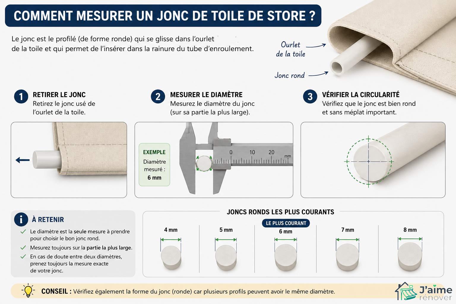 Comment mesurer un jonc de toile de store ?